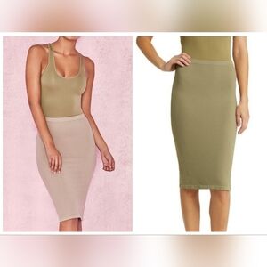 NWT House of CB Shahla Seamless Knit Khaki Green Pencil‎ Skirt in Box Size M/L